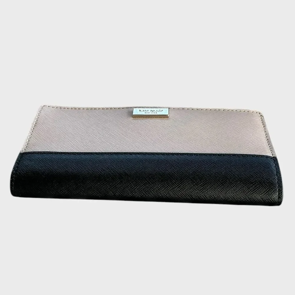 Kate Spade New York Saffiano Leather Colorblock Long Wallet Bifold Clutch Black